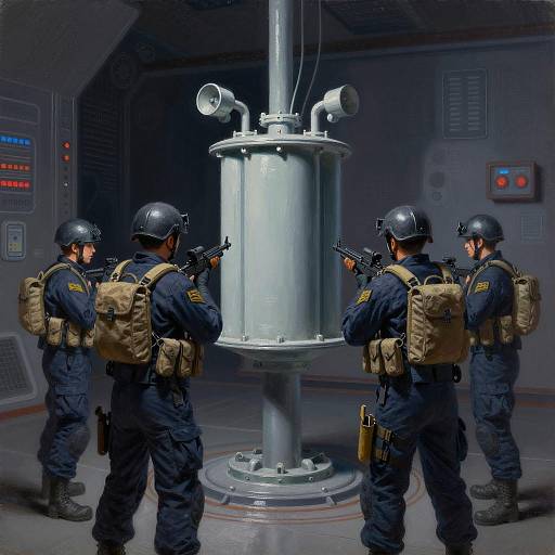 Impressionist Navy Seals in Dark Sci-Fi Room