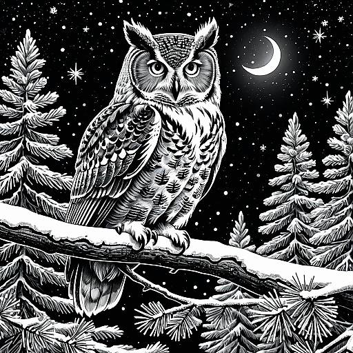 Majestic Owl on Snowy Pine Branch