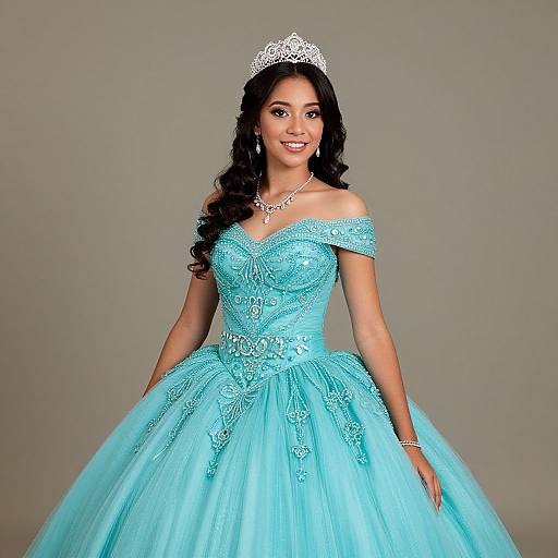 Radiant Young Woman in Turquoise Quinceañera Gown