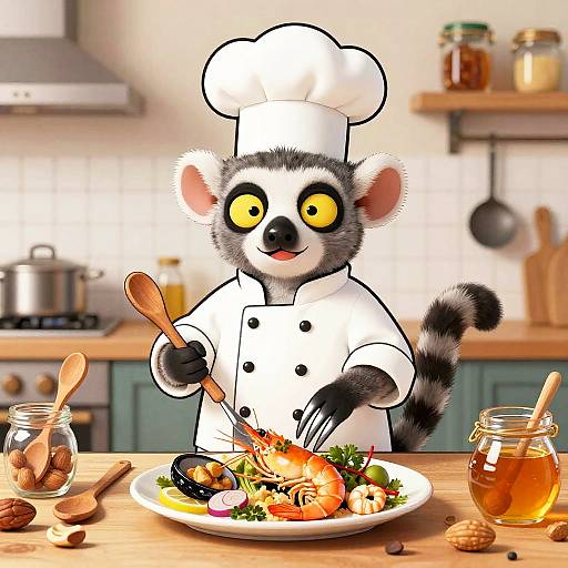 Mischievous Cartoon Lemur Chef