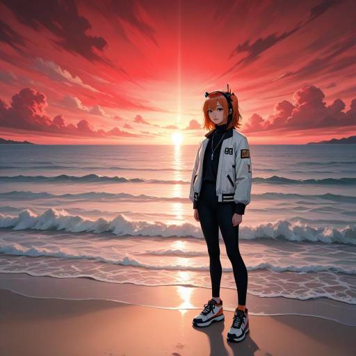 Surreal Beach Scene with Adachi Rei