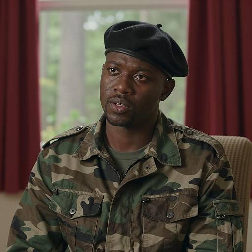 Serious Man in Camouflage Indoors