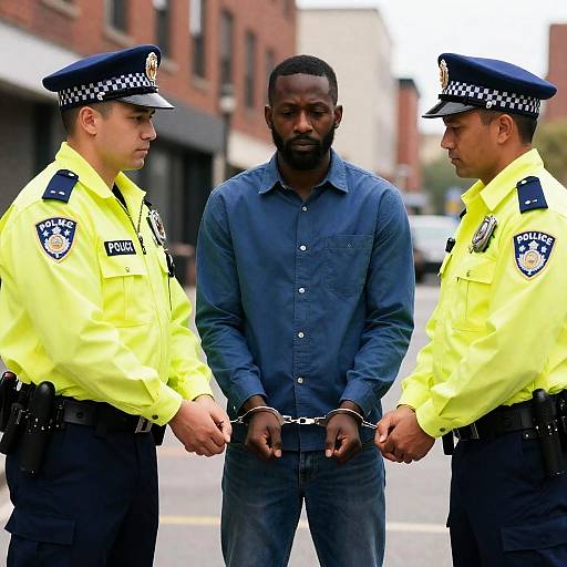 Urban Police Officers Handcuffing Suspect
