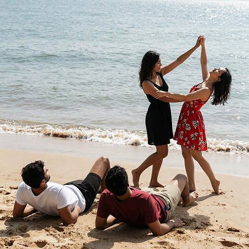 Vibrant Beach Scene with Dancing Figures