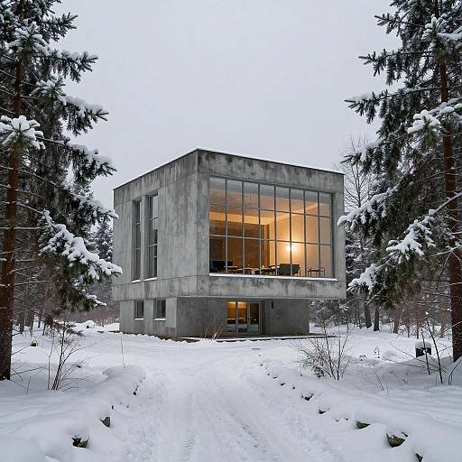 Brutalist Single-Box Snowbound Forest Retreat