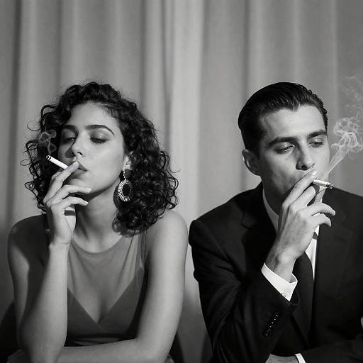 Vintage Black-and-White Cigarette Portrait
