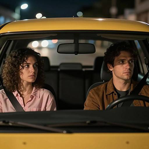 Nighttime Car Interior with Two Passengers