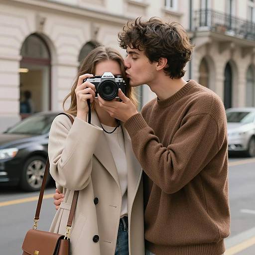 City Street Romance: Young Couple's Moment