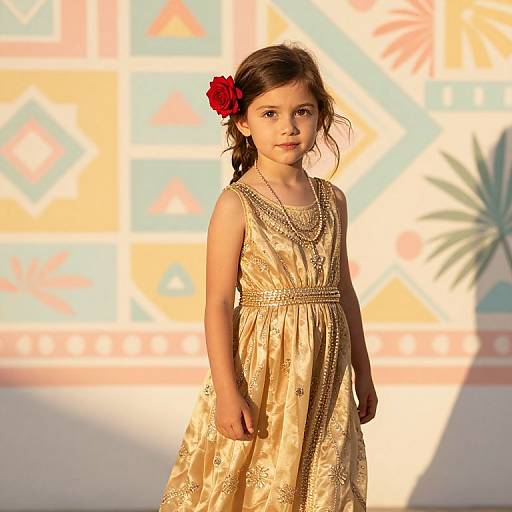 Young Girl in Golden Dress with Rose