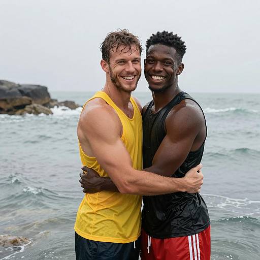 Joyful Embrace in Ocean Water