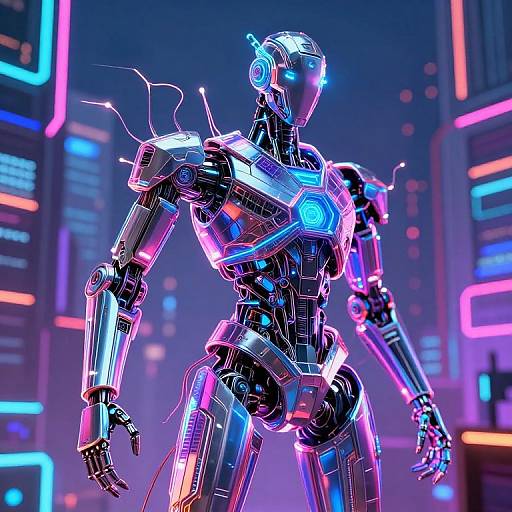 Futuristic Neon Wireframe Robot