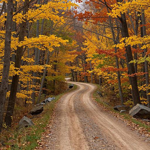 Autumn Forest Road with Vibrant Foliage