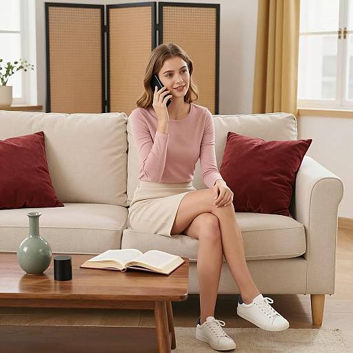 Cozy Living Room Scene with Young Woman