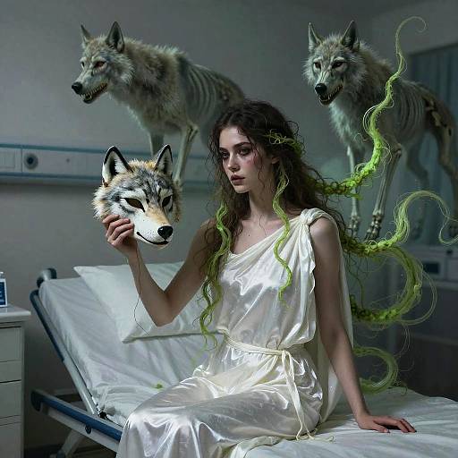 Eerie Woman with Ghostly Wolf Mask
