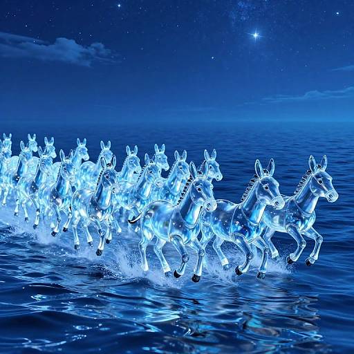 Luminous Glass-Donkeys on Sky-Ocean