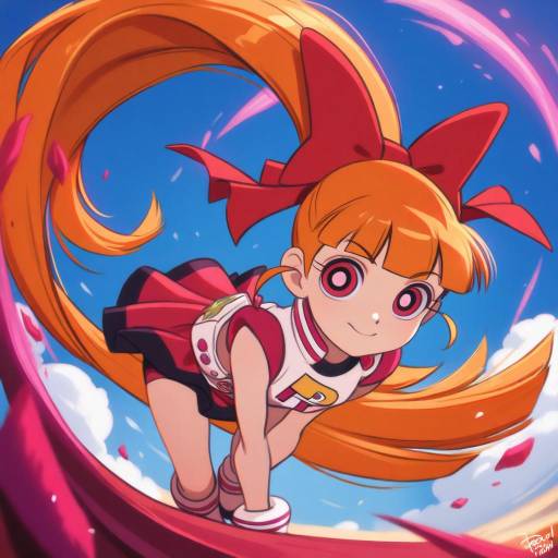 Illustration of Akazutsumi momoko, powerpuff girls z in the style of Personal ami