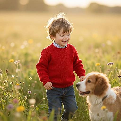 Joyful Boy Playing in Sunny Meadow