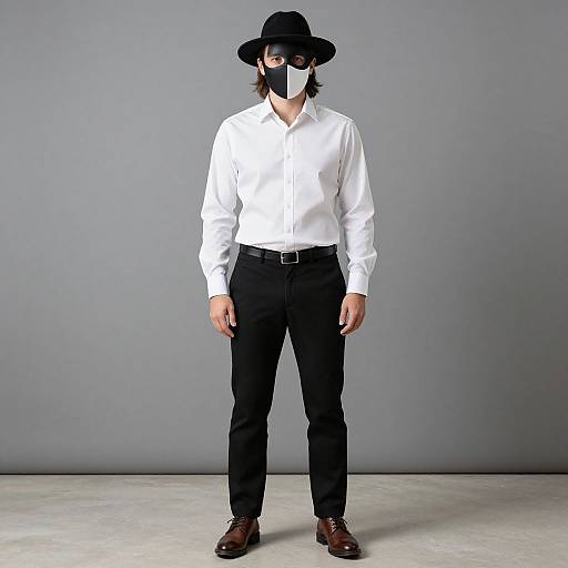 Masked Man in Black and White Attire