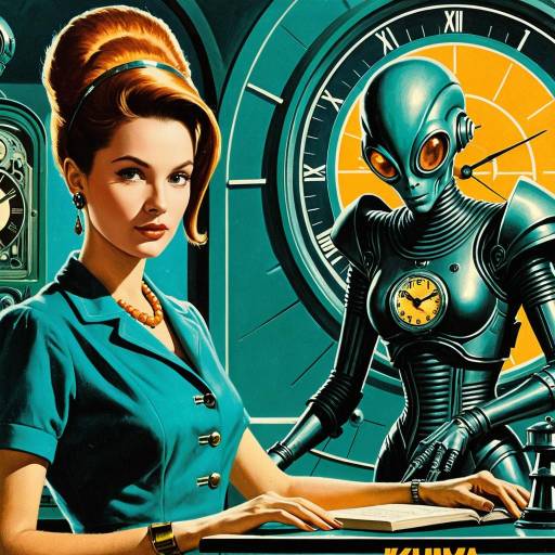Retro-Futuristic Woman and Alien Encounter
