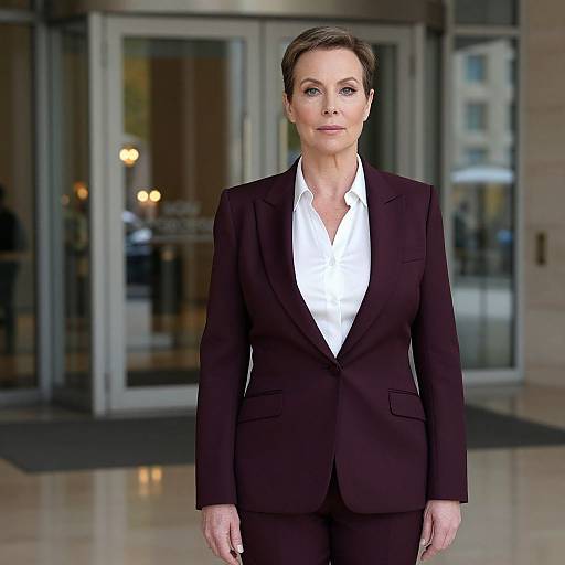 Elegant Mature Woman in Burgundy Tuxedo