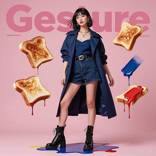 Fashion Model with Flying Toast and Paint