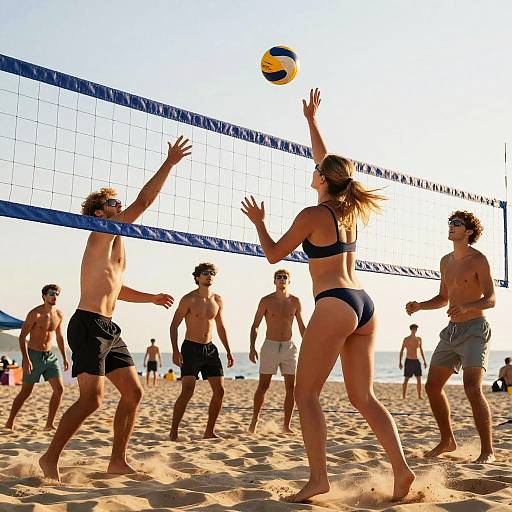 Energetic Beach Volleyball Fun