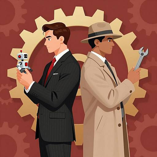 Back-to-Back Men with Robots and Gears