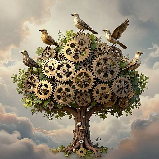 Clockwork Birds on Mechanical Tree