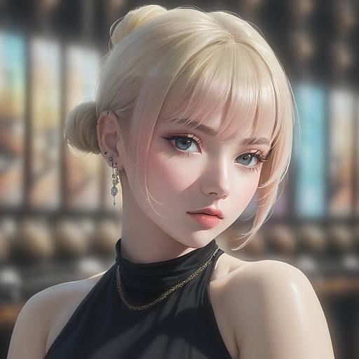 Realistic Blonde Portrait with Jewelry and Piercings