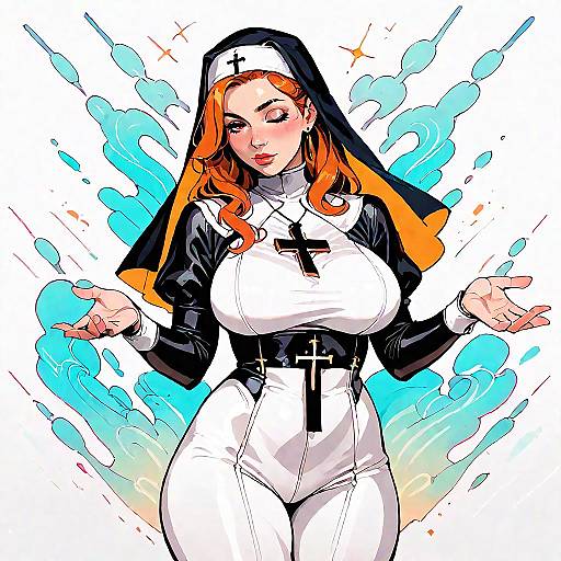 Ginger-Haired Nun in Latex Bodysuit