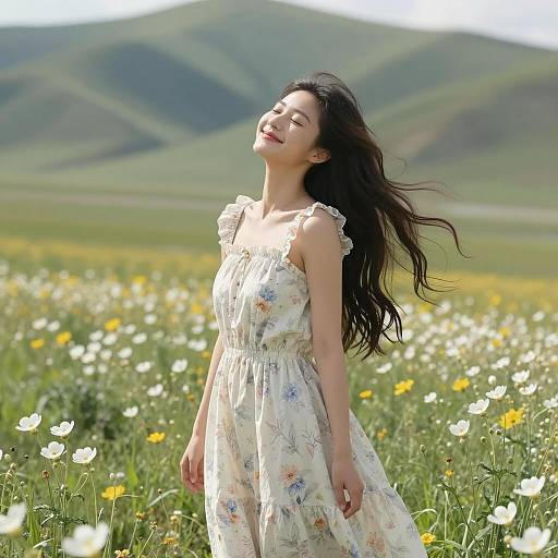 Joyful Woman in Wildflower Meadow