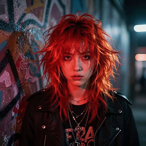 Fiery Red Hair in Neon Urban Scene