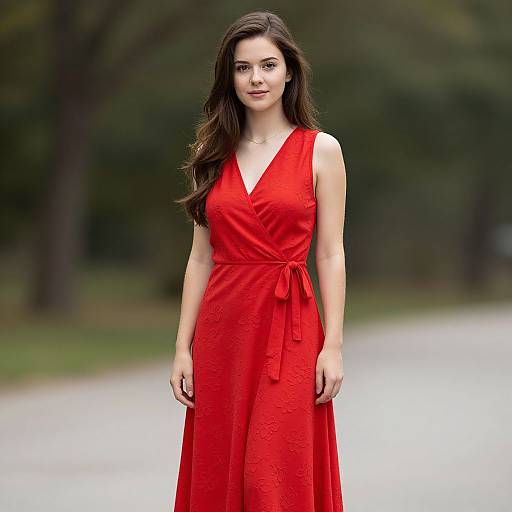 Realistic Photo of Woman in Red Dress