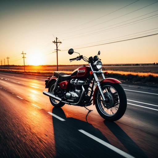 Red Vintage Motorcycle at Sunrise