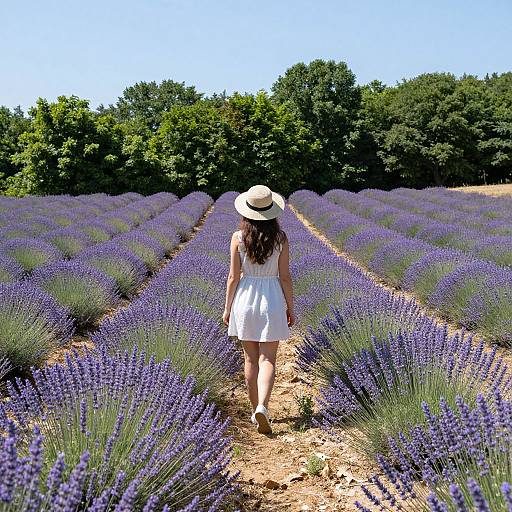 Woman Walking Through Lavender Fields