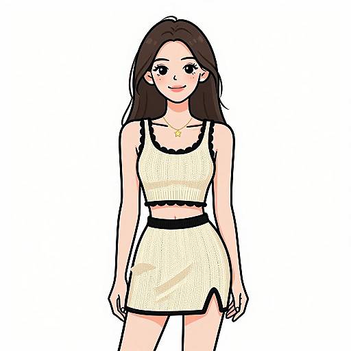 Smiling Woman in Cream Knit Set