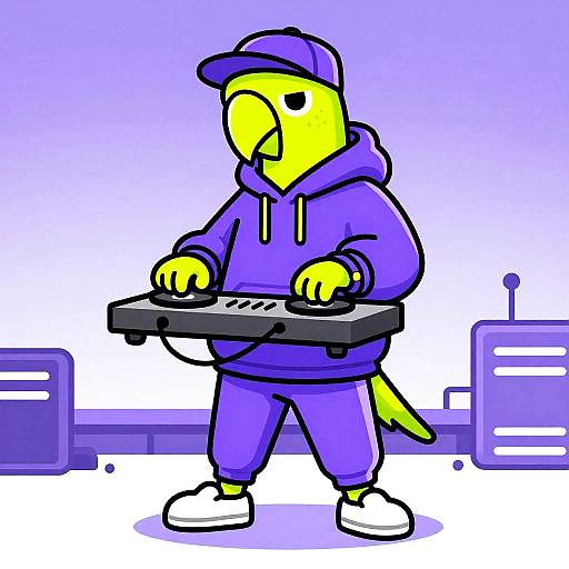 Futuristic Alien Parrot DJ Illustration