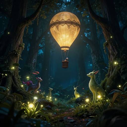 Whimsical Balloon Over Magical Forest