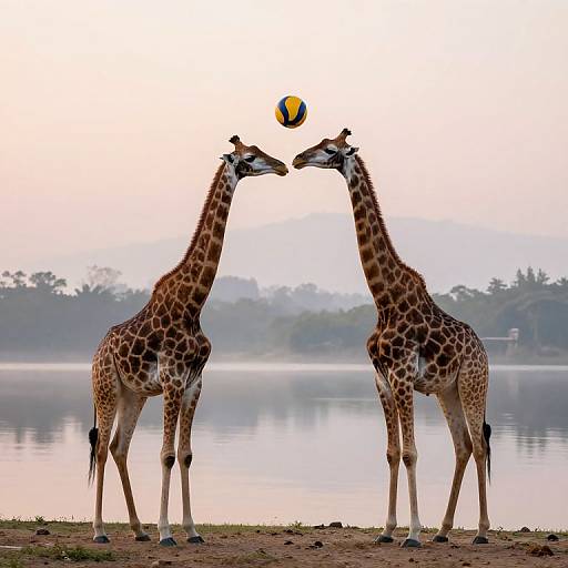 Volleyball Giraffes Practicing Teamwork
