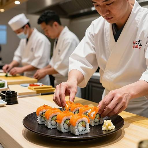 Sushi Chef Arranging Vibrant Rolls