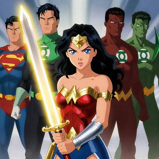 Wonder Woman with Sword and Superhero Team