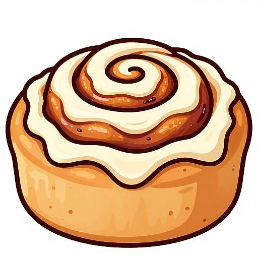 Digital illustration of a golden-brown, swirled cream-topped muffin with thick black outlines, set against a plain white background.