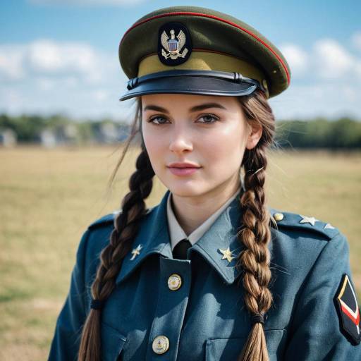 Young Woman in Military Uniform with Braided Hair