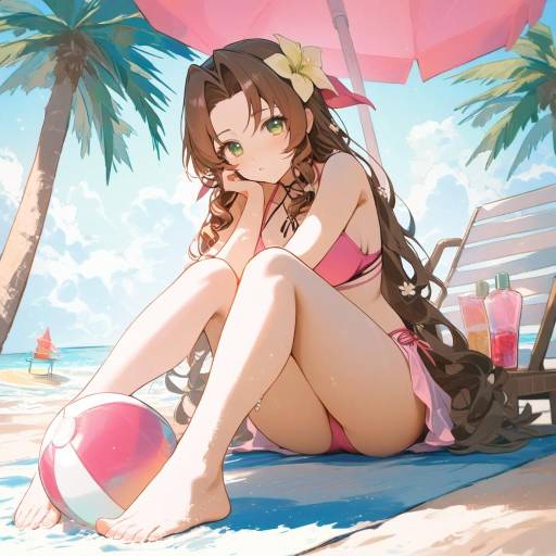 Sunny Beach Scene with Aerith Gainsborough