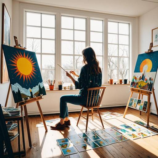 Artist Painting in Sunlit Studio