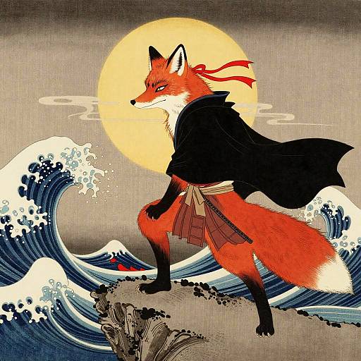 Heroic Red Fox Samurai Ukiyo-e