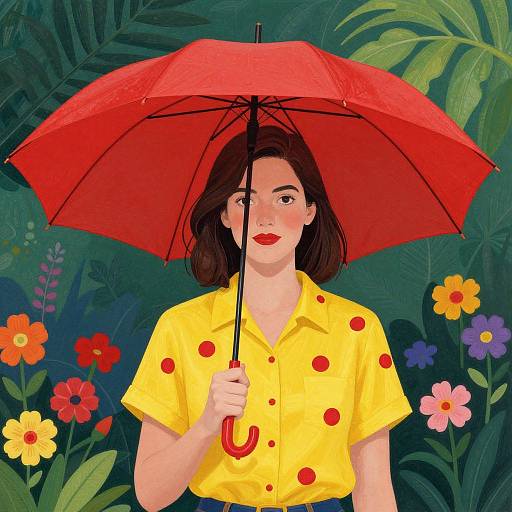 Vibrant Woman with Red Umbrella