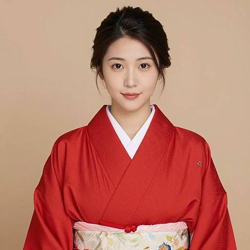 Woman in Red Kimono Attire