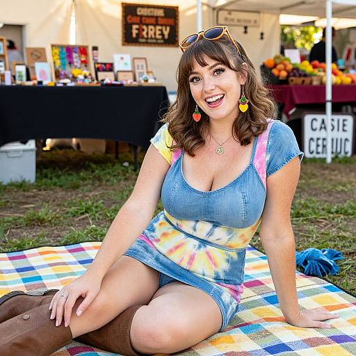 Joyful Tie-Dye Woman at Farmers Market