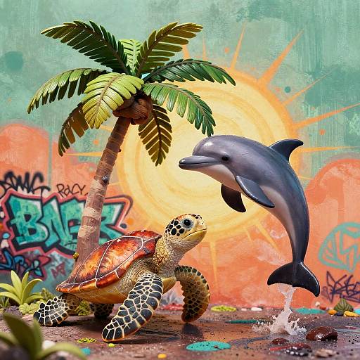 Vibrant Tropical Stop-Motion Mural